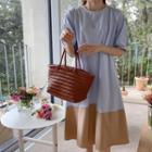 Round-neck Color-block A-line Dress With Belt