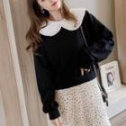 Ruffled Collar Pullover Black - One Size