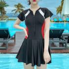 Short-sleeve Two Tone Swim Dress