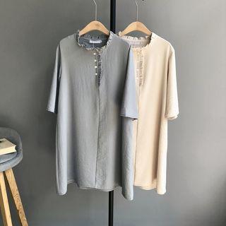 3/4-sleeve Frill Trim Dress