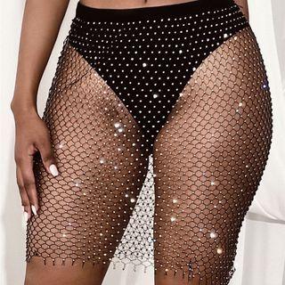 Rhinestone Mesh Mini Fitted Skirt
