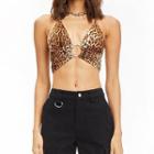 Leopard Print Cropped Halter Top Leopard - One Size