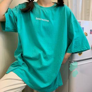 Elbow-sleeve Cartoon Print Back T-shirt