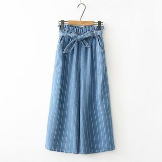 Paperbag Waist Stripe Cropped Wide-leg Pants