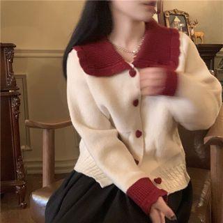 Color Block Lapel Ruffle Cardigan