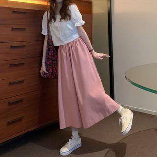 Square-neck Lace Blouse / Wide-leg Pants