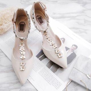 Flower Accent Pointed Heel Sandals