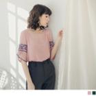 Embroidered Sleeve Chiffon Top