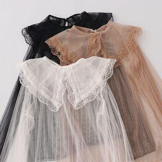 Long-sleeve Lace Trim Mesh Top