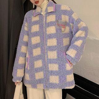 Plaid Fleece Zip-up Jacket