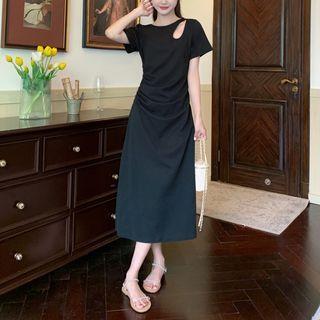 Plain Short-sleeve Waist Dress