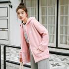 Embroidered Hooded Zip Jacket Pink - One Size