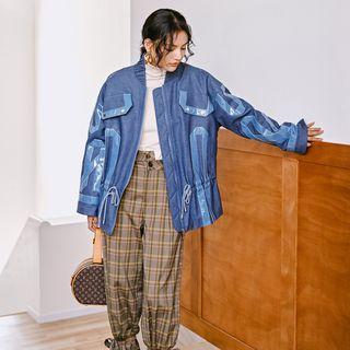 Patent Panel Drawstring Zip Jacket
