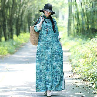 Frog-button Detail Long-sleeve Maxi Dress