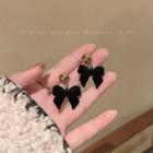 Flocking Bow Alloy Earring 1 Pair - Earring - Flocking Bow - Black - One Size