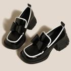 Ribbon Contrast Trim Platform Chunky-heel Loafers