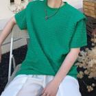 Short-sleeve Shoulder-padded Textured T-shirt