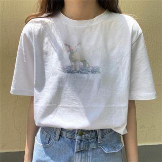 Sheep Printed Short-sleeve T-shirt White - One Size