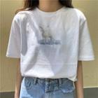 Sheep Printed Short-sleeve T-shirt White - One Size