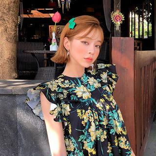 Frill-sleeve Floral Minidress