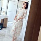 3/4-sleeve A-line Maxi Lace Dress