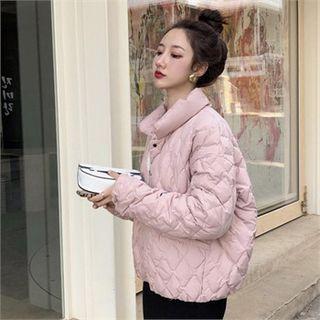 Snap-button Quilted Jacket Pink - One Size