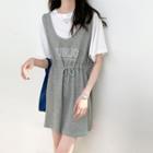 Mock Two Piece Printed Letter Drawstring Dress