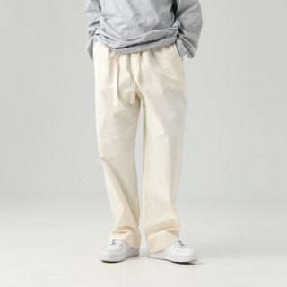 High-waist Plain Drawstring Pants