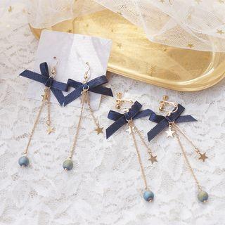 Fabric Bow Alloy Star Fringed Earring