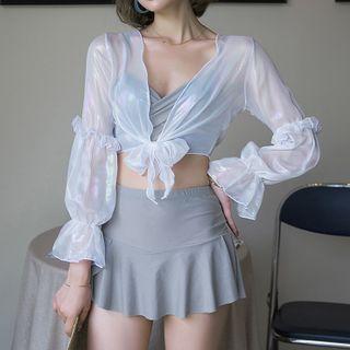 Set: Wrap Tankini Top + Swim Skirt + Cover Up