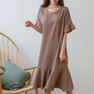 Round-neck Tie-back Ruffle-hem Dress