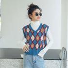 Turtleneck Long-sleeve Top / Argyle Sweater Vest