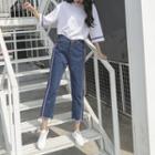 Regular-fit Contrast Stripe Fray Hem Jeans