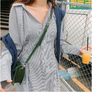 Band-waist Stripe Long Shirtdress