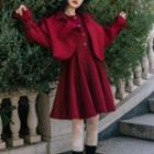 Set: Collared Jacket + Long-sleeve Midi A-line Dress