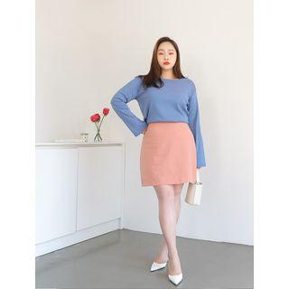 Plus Size H-line Linen Mini Skirt