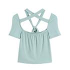 Short-sleeve Plain Top Mint Green - One Size