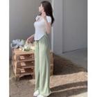 Round-hem Crop T-shirt / Drawcord Wide-leg Pants