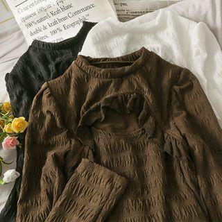 Embossed Cutout-front Ruffled T-shirt