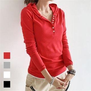Henley-neck Slim-fit Hoodie