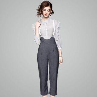 Set: Check Ruffled Shirt + Jumper Pants