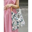 Wood-handle Floral-pattern Tote Bag