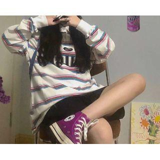 Striped Loose Fit T-shirt White - One Size