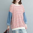 Striped Panel Pullover Stripe - Red - One Size