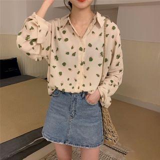 Long-sleeve Leopard Chiffon Blouse As Shown In Figure - One Size