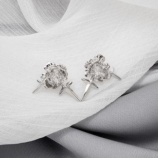 Flower Cross Rhinestone Alloy Earring E1978 - 1 Pair - Silver - One Size