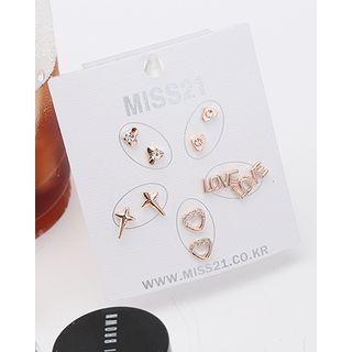 Rhinestone Heart / Engraved Heart / Love Lettering / Openwork Heart / Cross Ear Stud Set (10 Pcs)