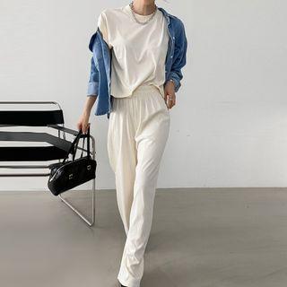 Set: Cap-sleeve Top + Band-waist Pants