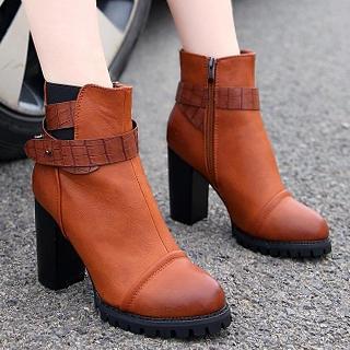 Belted Block Heel Ankle Boots