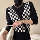 Plaid Mock Two-piece High-neck Sweater